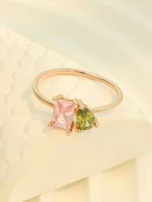 Custom Birthstone Ring, Double Gemstone Heart-Shaped Birthstone Ring. It's A Simple And Personalized Gift, Suitable For Giving To Friends, Besties, Mothers, And Couples. It's An Ideal Personalized Gift For Occasions Like Valentine's Day, Mother's Day, Christmas, Anniversaries, Birthdays, Etc., Gold, Stylish, Colorful, Ideal Gifts For Her, Her, Boyfriend, Girlfriend, Dad, Mom, Family, Friends, For Anniversaries, For Graduation, For Prom, For Party, Gold Jewelry, High School Senior High School Students, College Students, University Students, Freshman, Sophomore, Underclassmen