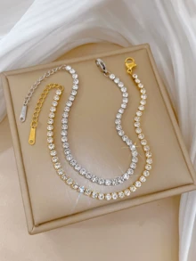 1 pieza Elegante pulsera de acero inoxidable con rhinestones, joyería brillante y de moda para mujeres, adecuada para fiestas y citas de mujeres - Pulsera - Ver 4