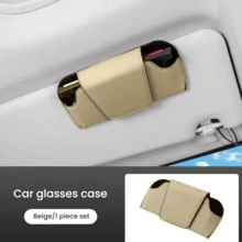 Caja de almacenamiento multifuncional para visera de coche PU con soporte para espejo, almacenamiento de tarjetas y diseño de clip para accesorios de la visera - Multicolor - Ver 11