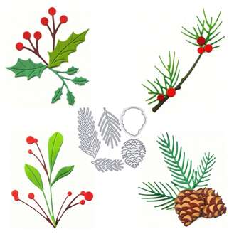 1PC Forest Holly Sprig & Pine Berry Branch Metal Cutting Dies, New Arrival Die Cuts, Embossing Stencils For DIY Crafting Scrapbooking Supplies, Template Mould, Photo Album Decorative Paper Die Cuts For Card Making, DIY Craft Decoration