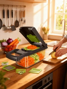 1PC Vegetable Slicer] 15 In 1 Vegetable Chopper, Professional Onion Chopper, Multifunctional Food Chopper, Kitchen Vegetable Slicer, 8-Blade Vegetable Chopper, Carrot Chopper With Container, Father's Gift - Multicolor - View 6