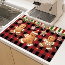 1 buc covoraș de uscare a vaselor cu model de turtă dulce, decor pentru casă, cadou de Crăciun, decorațiune de Crăciun, covoraș absorbant pentru blat de espressor, covoraș de scurgere a chiuvetei, covoraș absorbant moale pentru robinet, suport pentru pahare pentru chiuvetă de baie, accesorii de bucătărie și baie - Multicolor - Vizualizare 1