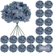 48/60pcs Dusty Blue Artificial Hydrangea Flowers Bulk With Stems, Silk Faux Hydrangea Heads For Boho Winter Wedding - 灰藍色 - 查看 8