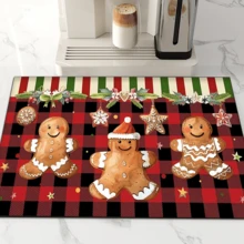 1 buc covoraș de uscare a vaselor cu model de turtă dulce, decor pentru casă, cadou de Crăciun, decorațiune de Crăciun, covoraș absorbant pentru blat de espressor, covoraș de scurgere a chiuvetei, covoraș absorbant moale pentru robinet, suport pentru pahare pentru chiuvetă de baie, accesorii de bucătărie și baie - Multicolor - Vizualizare 2