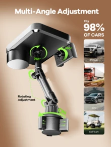 REMAX حامل كوب سيارة وحامل هاتف 2 في 1 عالمي، قابل للتوسيع مع قاعدة قابلة للتعديل