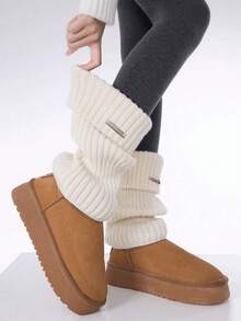 1pair White Ruffle Leg Warmers With Metallic Brand Tag
