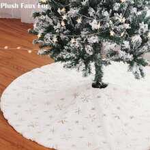 Falda para árbol de Navidad de 24/30/50 pulgadas con bordado de copos de nieve, decoración navideña, fiesta festiva - Multicolor - Ver 15