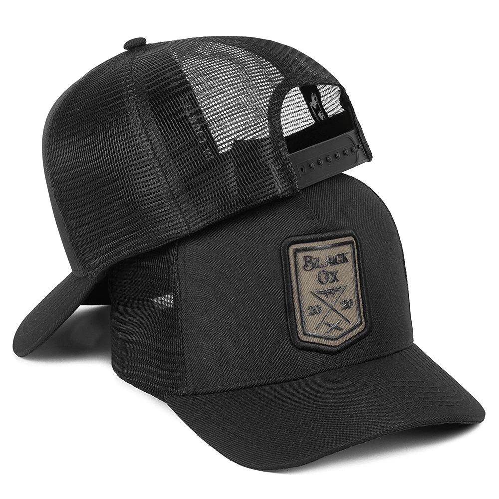 Men's All Black Mesh Cap With Curved Brim And Embroidery - Beige - View 1
