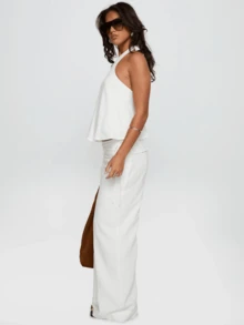 Palazzo Pants For Women 2025 Fall Striped Flowy Tie Knot Wide Leg High Waist Dressy Casual Work Pants Trousers - 白色 - 查看 5