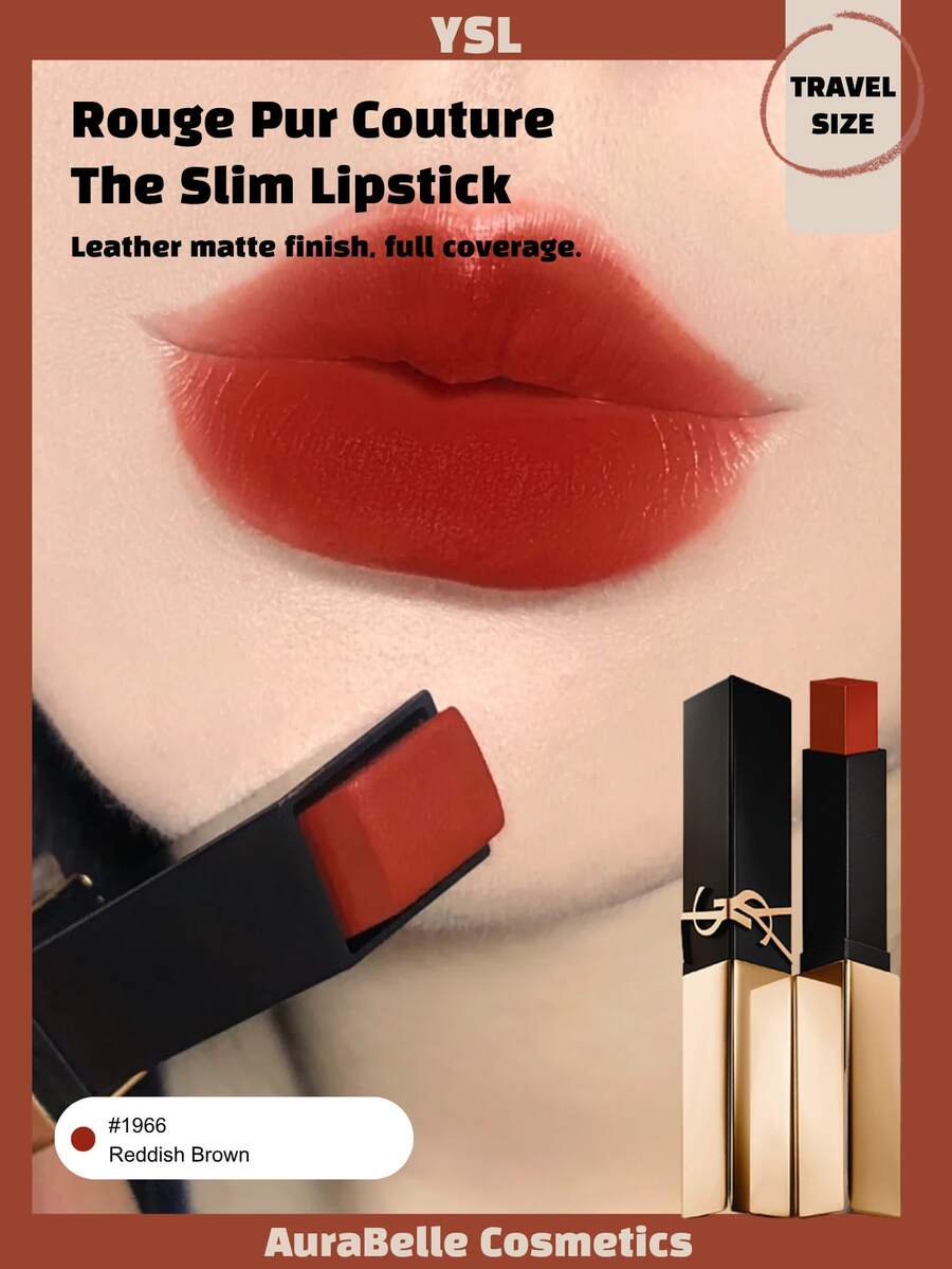 حجم السفر - 1.2 جرام - #1966: أحمر شفاه رفيع من YSL باللون الأحمر البني الرجعي، مطفي بدون جفاف، إطلالة خريفية وشتوية، مُلائم للنغمات الصفراء - #1966 - مشاهدة 1