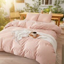 Vclife Vintage Floral Comforter Set Four Sizes, All Seasons Muslin Cotton Bedding Set, 3 Pieces Farmhouse Shabby Chic Jacquard Floral Comforter Set Perfect For Women And Men - Bộ chăn ga gối đệm - Sọc hồng - Xem 3