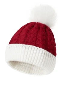 Gorro de Malha com Pompom para Crianças, Gorro de Natal, Gorro de Malha Quente, Outono/Inverno