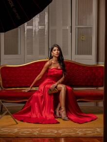 Long Strapless Dress Graduation Party Wedding Night - Rojo - Ver 1