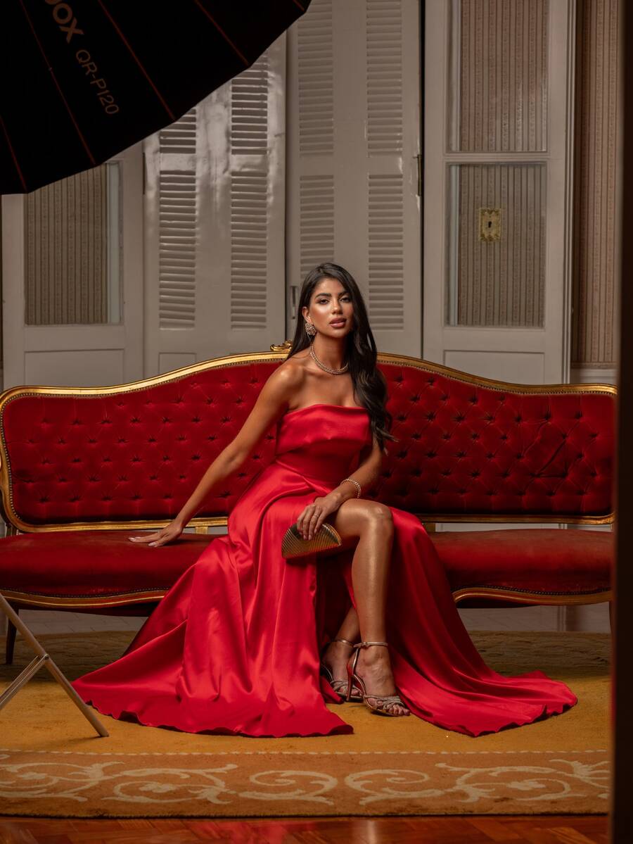 Long Strapless Dress Graduation Party Wedding Night - Rojo - Ver 1