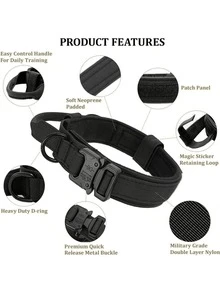 1 件带手柄的狗项圈，适用于大型/中型犬的战术训练狗项圈，提供良好的控制力和舒适度，提供项圈和牵引绳套装，可调节战术牵引绳长度，防止突然拉扯
