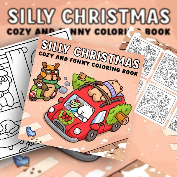 1pc (21cm*21cm)New Coloring Book For Adult,Thickened Paper Is Opaque, With Clear Lines And Easy To Color,Suitable For Best Friends Gathering,Adventure With Whimsical Animal Characters, Festive Car Escapades, And Charming Winter Scenes"Silly Christmas"Coloring Book DIY Coloring To Develop Thinking,Autumn. Stationery,School Supplies,Drawing & Painting, Christmas Gift