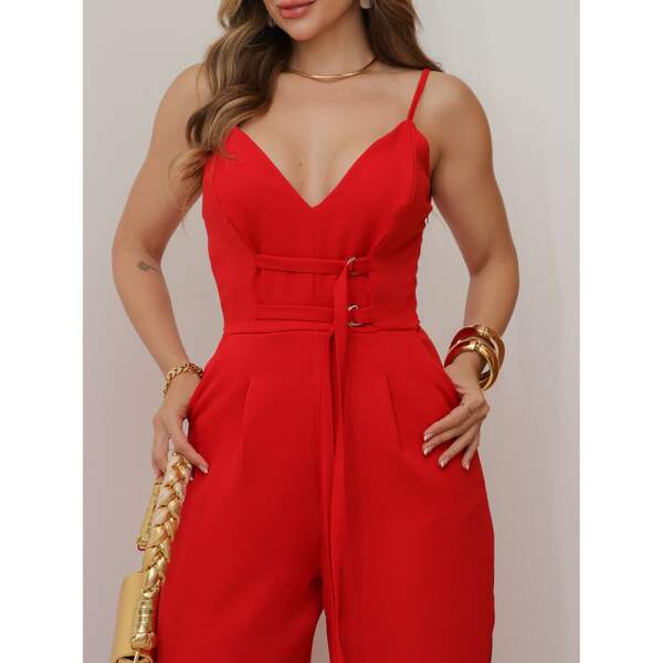 Macacão Feminino Pantalona Cintura Alta com Cinto – Elegante e Sofisticado