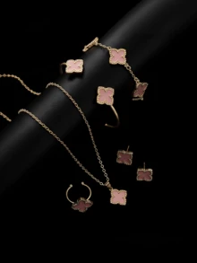 6pcs/Set: 1pc Necklace, 1pc Bracelet, 1pc Earring, 1 Pair Rings, 1pc Lucky Flower Necklace - Gold Earrings, Gold Rings, Gold Necklace, Gold Bracelet, Gold Bangle, Suitable For Back To School, Gatherings, Holidays - White - View 11