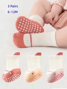 3 双幼儿女孩可爱儿童室内/户外地板袜，适合日常生活，四季皆宜
