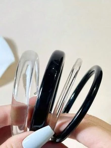 4pcs/Set Unique Design Transparent & Black Resin Bangle Bracelet Set For Women, Elegant For Party, Daily Outfit Matching Dresses, Suitable As Gift For Friends And Family - Multicolor - View 8