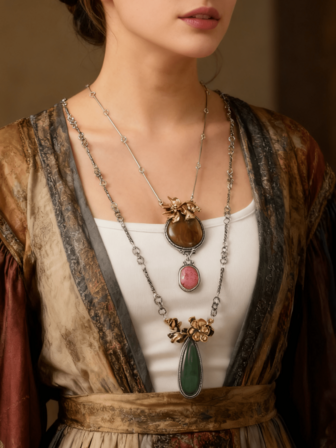 2pcs/Set European & American Style Floral Water Drop Pendant Necklace, Multi-Layer Wear, Suitable For Women's Daily, Festival, Holiday, Party, Business, Cocktail, Gift