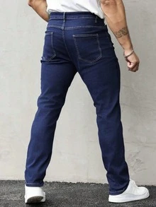 1pc Men's Stretchy Slim Fit Distressed Versatile Denim Jeans, Comfortable Casual Outdoor Utility Black Skinny Jeans - Rửa tối - Xem 2