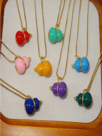 1 件珐琅 7 脉轮镀金葫芦吊坠，彩色多巴胺葫芦项链配饰