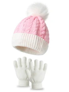 儿童圣诞针织帽和手套套装（2件套），保暖内衬，秋冬季 - 1套 - 查看 5