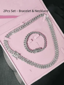 Hip Hop Punk Classic Minimalist Miami Cuban Chain,Matching Bracelets Y2K Goth Gold Jewelry, Necklace For Woman, Bracelet & Earring Sets, Women's Fashion Jewelry, Ladies Jewellery, Mom Gifts, Everyday Street Dance Rap Wear, Gifts For Christmas Gifts, Thanksgiving, Chain Necklaces, Jewelry Sets For Women, Chains, Accessories Women, Gold Set, Earring Christmas Decoration Christmas Jewelry For Women