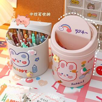 1 件迷你翻盖桌面垃圾桶，小型塑料垃圾桶，适用于办公室、家庭、卧室（可爱紧凑）