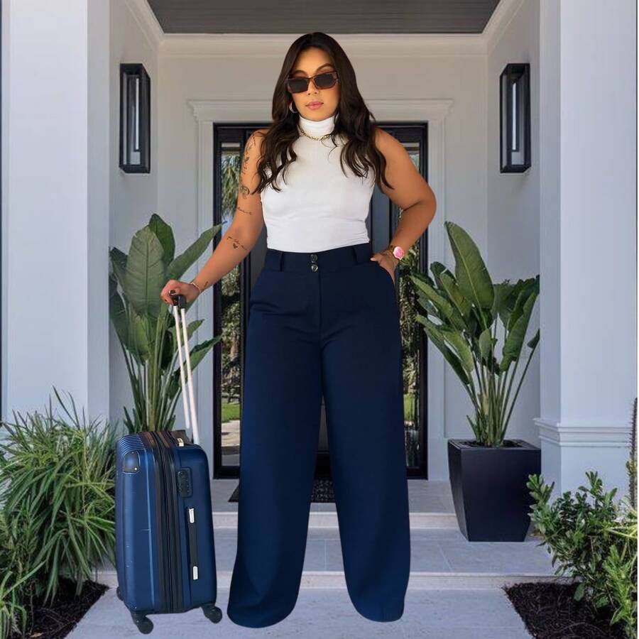 GUECO BRAND Women's Plus Size High Waist Tailored Pants Shape The Butt Comfortable Elegant Versatile - Màu xanh hải quân - Xem 1