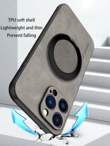 黑色高档商务防震防指纹PU皮革质感270°旋转支架手机壳，兼容 17/三星Galaxy/荣耀/OPPO/红米/Infinix - 黑色 - 查看 5