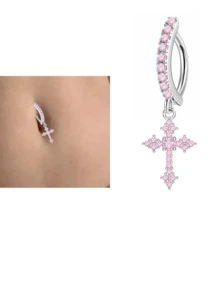 1 pieza Anillo de ombligo con forma de cruz, de estilo punk versátil y casual, adecuado para uso diario, fiestas, festivales de música, vacaciones y baile
