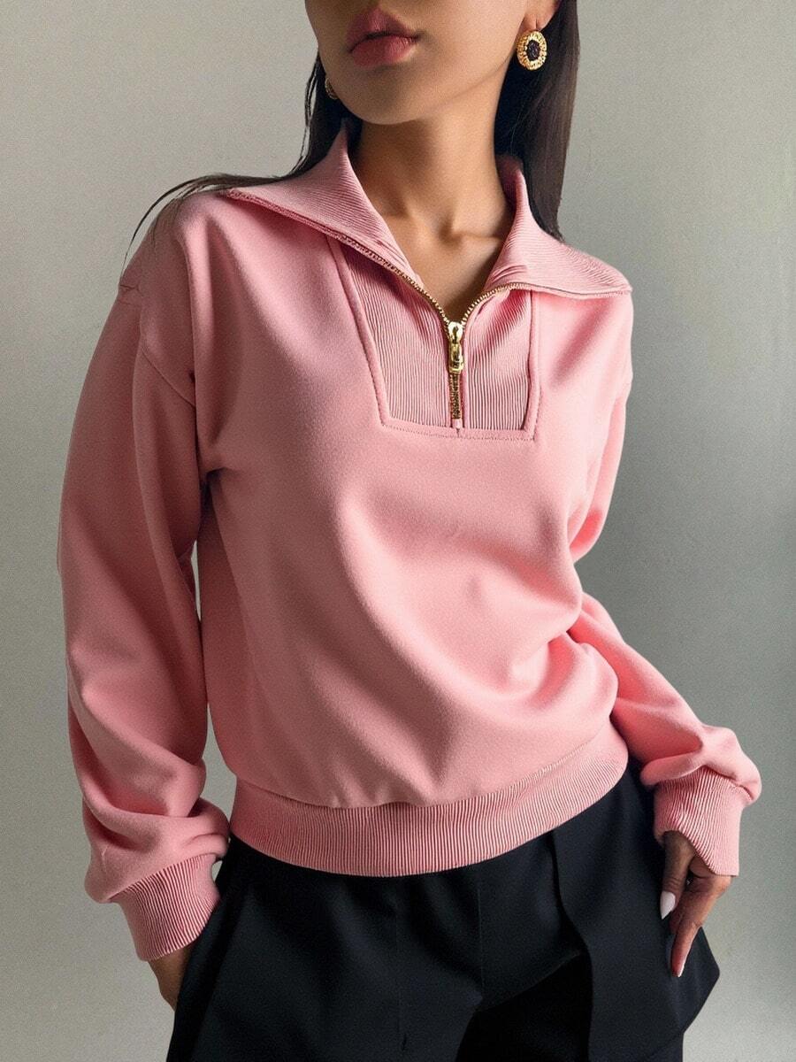 Sudadera con Capucha para Mujer - Sudadera de Media Apertura con Cremallera Metálica, Tejido Suave y Transpirable, Corte Slim y Atractivo, Disponible en Varios Colores, Ideal para Estilo Casual y Semi-Formales. - Rosa 1 - Ver 1