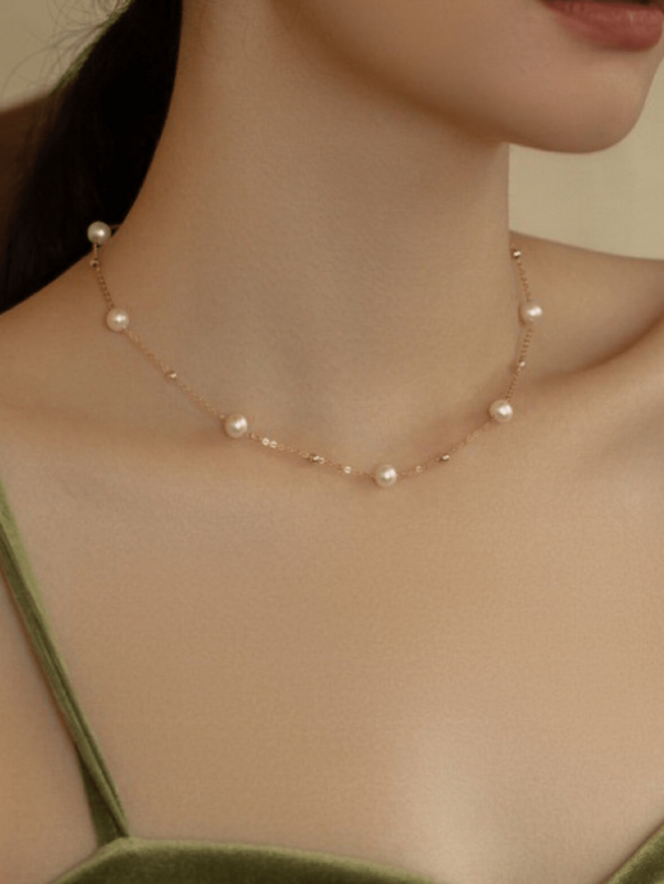 1pc Faux Pearl Chain Beaded Necklace, Suitable For Weddings And Formal Events