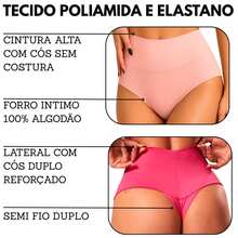Kit Calcinha Cós Largo Fio Duplo Cintura Alta Segura Barriga Confortavel Poliamida Calsinha Femenina Levanta Bumbum - KIT-2 - Visão 8