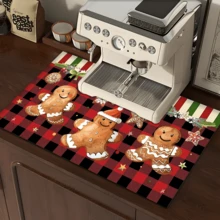 1 buc covoraș de uscare a vaselor cu model de turtă dulce, decor pentru casă, cadou de Crăciun, decorațiune de Crăciun, covoraș absorbant pentru blat de espressor, covoraș de scurgere a chiuvetei, covoraș absorbant moale pentru robinet, suport pentru pahare pentru chiuvetă de baie, accesorii de bucătărie și baie - Multicolor - Vizualizare 8