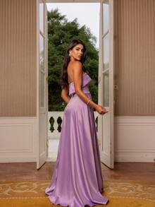 Long Strapless Dress Graduation Party Wedding Night - 紫丁香色 - 查看 2