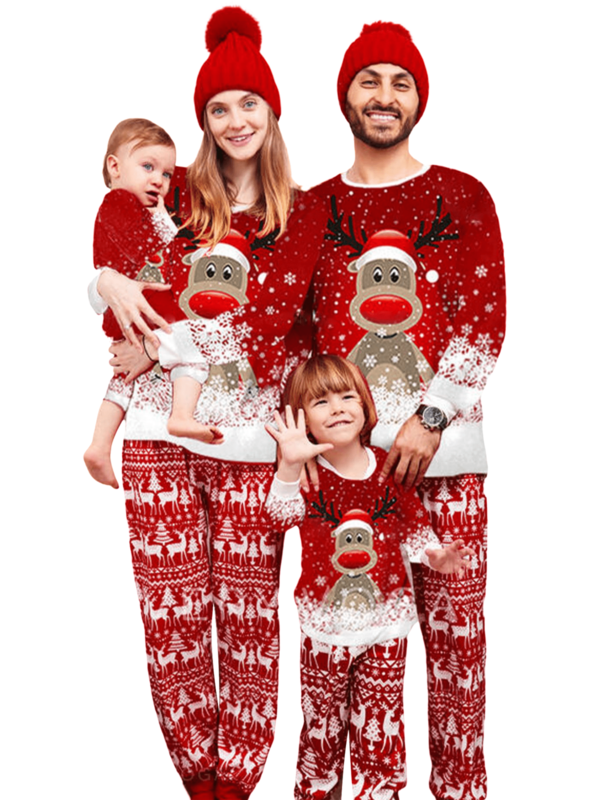 Christmas Parent-Child Outfit, Cute Family Matching Pajamas, Can Help Enhance Mutual Feelings. The Cute Deer Pattern And Simple Color Matching Make It The Perfect Choice For Winter Vacation. Skin Friendly, Breathable, Lightweight, Quick Drying, Durable, And Maintains Its Original Shape After Washing. Suitable For Sleeping, Taking Photos, Gathering, Leisure, Celebration, Movie Night Leisure, Gathering, Traditional Gift Giving, Having Breakfast With Family, Etc.
