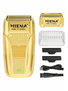 HIENA 3 PiecesMen's Haircut & Grooming Set, Bronze Wireless Hair Clipper With Guard, Precision Dual-Blade Shaver With LED Display, Elegant Engraving, Perfect Home Companion - Gold - View 4