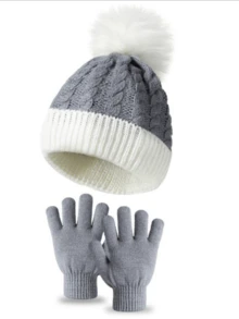 儿童圣诞针织帽和手套套装（2件套），保暖内衬，秋冬季 - 1套 - 查看 4