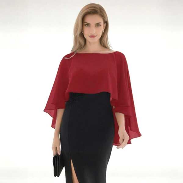 1 Pc Women's Oval Chiffon Shawl, Suitable For Evening Gowns, Photoshoots, Ceremonies, Stage Performances, Makeup, Balls, Emcee, Sun Protection, Holiday Capes