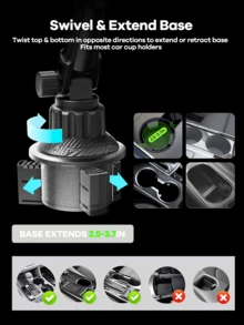 REMAX حامل كوب سيارة وحامل هاتف 2 في 1 عالمي، قابل للتوسيع مع قاعدة قابلة للتعديل