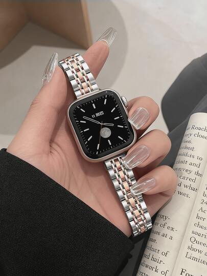 1pc Unisex Stainless Steel Watch Band, Compatible With Apple Watch 49mm, 46mm, 45mm, 44mm, 42mm, 41mm, 40mm, 38mm, Silver/Rose Gold Business Elegant Strap, Compatible With Apple Watch Series Ultra 3/2/1, 11, 10, 9, 8, 7, SE3, 6, 5, 4, 3, 2, 1, Luxury Unisex Watch Replacement Band