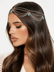 1pc Minimalist Retro Bohemian Green Turquoise Tassel Headband With Gold Chain, Hair Accessories, Head Pieces Jewelry, Hair Jewellery, Wedding,Stocking Stuffers,Stocking Fillers,Stocking Stuffers For Women,Stocking Fillers Women,Christmas Gifts,Gifts,Christmas Stocking Fillers,Gifts For Women,Gift,Christmas Gift,Stocking Stuffers For Adults,Stocking Fillers For Adult,Hair Stuff,Women's Accessories,Stocking Stuffer,Coming-Of-Age Hair Accessory,Christmas Hair Accessories,Gift Ideas For Women,Beauty Stocking Fillers,Christmas Gifts For Women