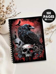 Gothisches Raben- und Schädel-Spiralheft, 14 x 24 cm, Dunkel-Fantasy-Coverdesign, perfekt zum Schreiben, Journaling, Bibelstudium, macht ein einzigartiges Geschenk zu Geburtstagen, Weihnachten, für Liebhaber von Schreibwaren, Schulanfang