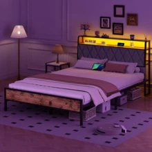 JANZDIYS 140x190 Cm Bed With Metal Frame – Under-Bed Storage – LED Lighting – Double Bed For Adults & Teens – Black