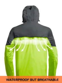 RODEEL Men's Reflective Pattern Cycling Rain Jacket, Reusable Lightweight Raincoat Suitable For Outdoor Activities