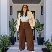 Women's Plus Size High Waist Tailored Pants Shape The Butt Comfortable Elegant Versatile - Rỉ Nâu - Xem 1
