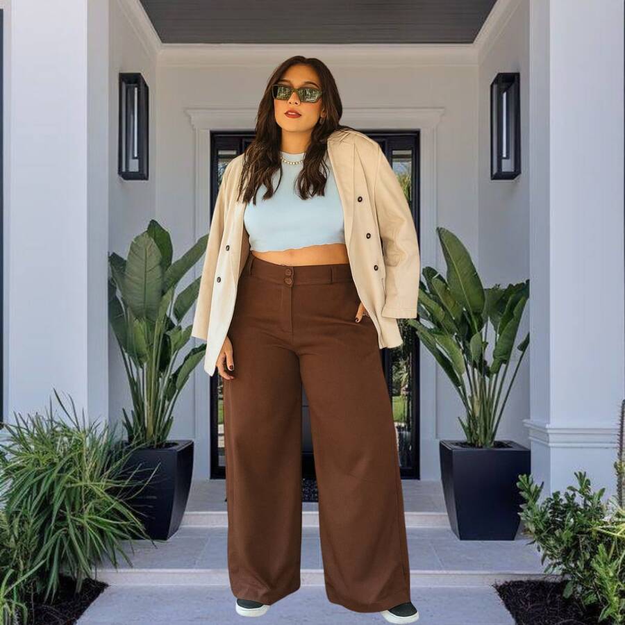 Women's Plus Size High Waist Tailored Pants Shape The Butt Comfortable Elegant Versatile - Rỉ Nâu - Xem 1